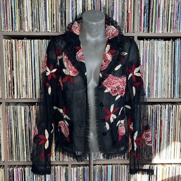 Y2K Floral Embroidered Tulle Blazer Size 6 - Picture 1 of 4